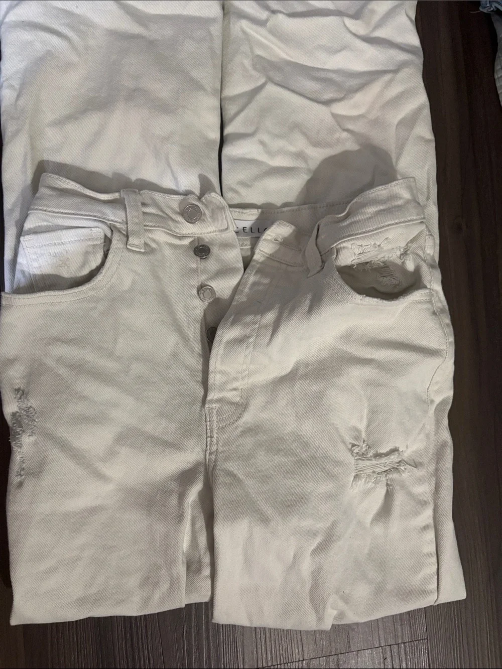 Cello White Distressed Straight Leg Jeans - Picture 3 of 3